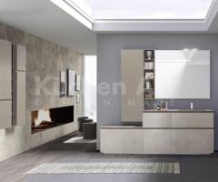 Salle de Bains sans poignée avec lavabo Intégré et plan de travail effet bois - 2